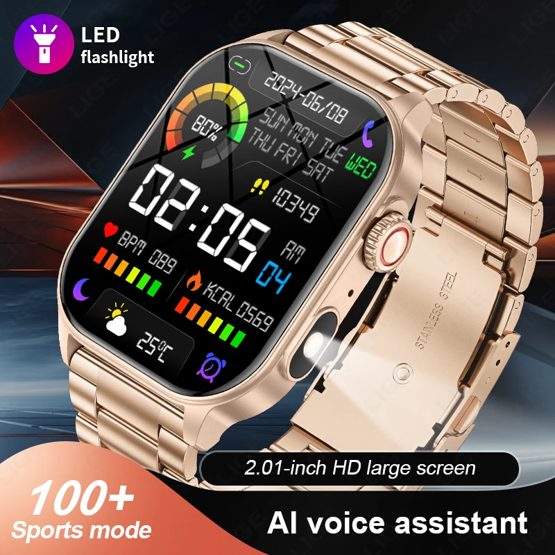 

LIGE Outdoors Smart Watch with LED Flashlight Sport Smartwatches Men Women Health Monitor Bluetooth Call Waterproof Smartwatch