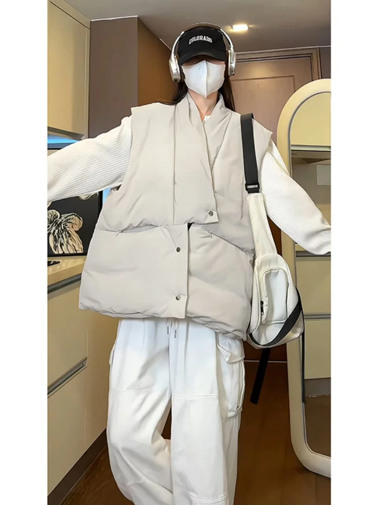 

American High Street Sle Men's down Cotton Vest Loose Fit Winter Faion Unique Design oulder Bared Vest Cleanfit