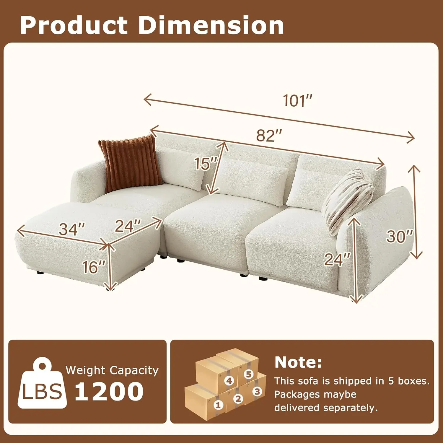 L Shaped Modular Sectional Couch Comfortable Convertible Cloud Sofa with Removable Ottoman Customized Small Living Room Couch