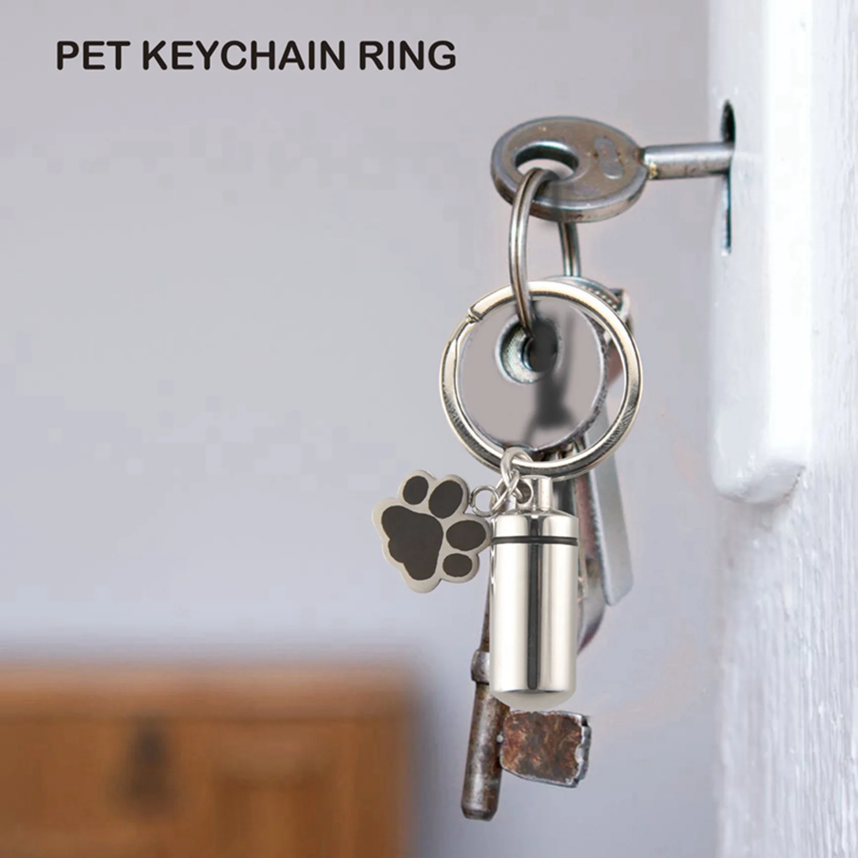 Stainless Steel Pet Puppy Dog Charm Cylinder Keychain for Ashes Hair Memorial