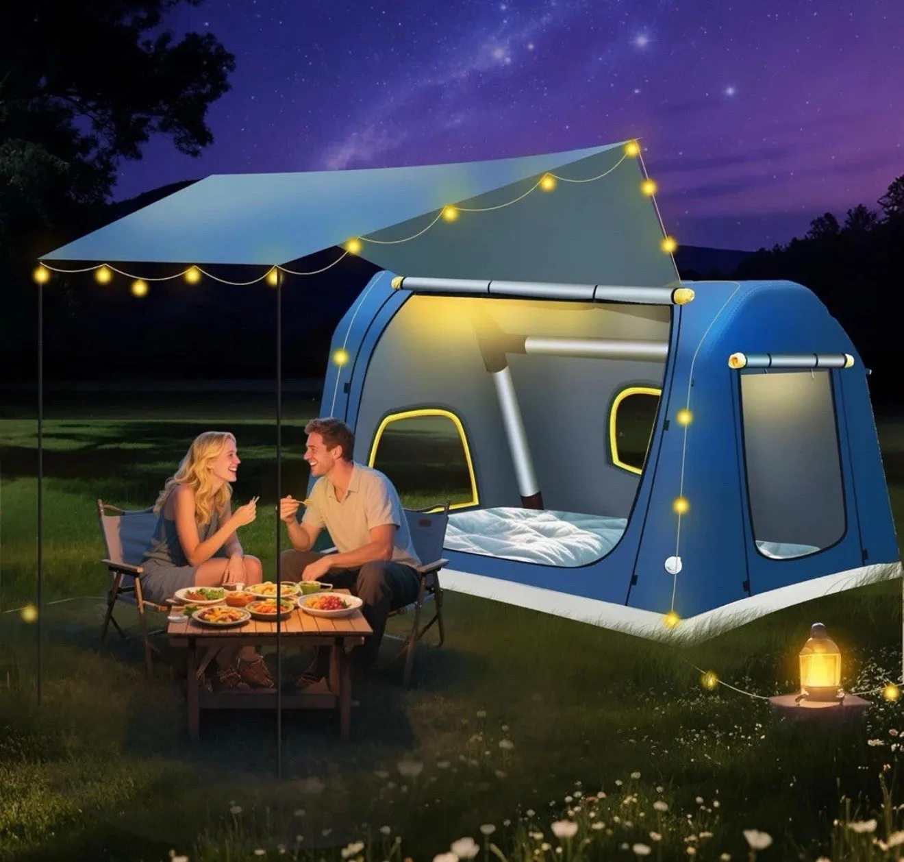 

4 Person Inflatable Camping Tent 60 Seconds Setup Waterproof PU3000 Outdoor Family Hiking Lightweight Fast Inflation Portable