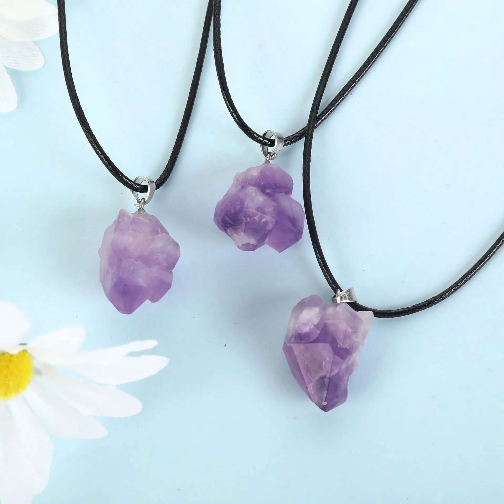 Irregular Size Natural Stone Amethysts Ametist Pendant Necklace for Women Men Reiki Genuine Healing Purple Quartz Jewelry X103