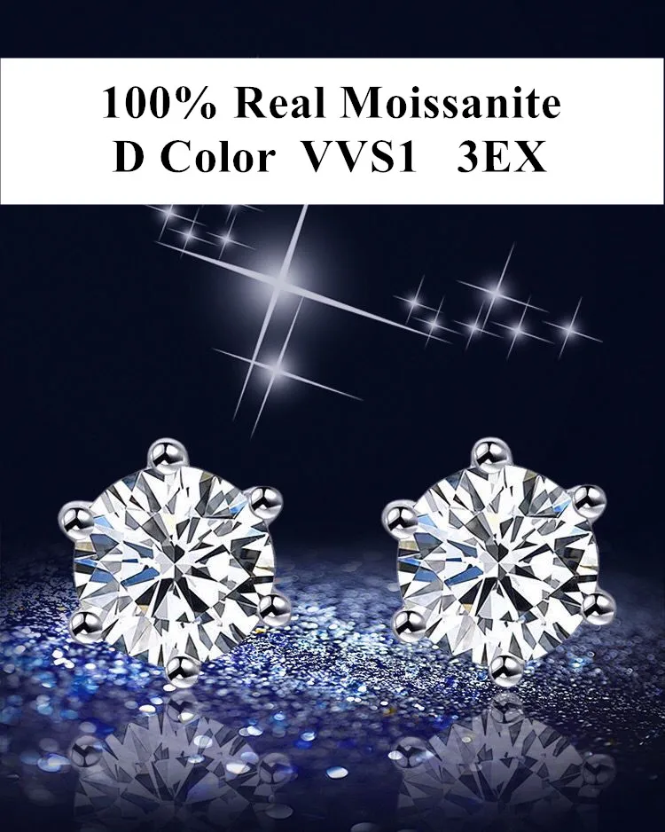 Pass Diamond Tester pen Moissanite 100% 925 Sterling Silver GRA Certificates Moissanita Stud Earrings Party Fine Jewelry