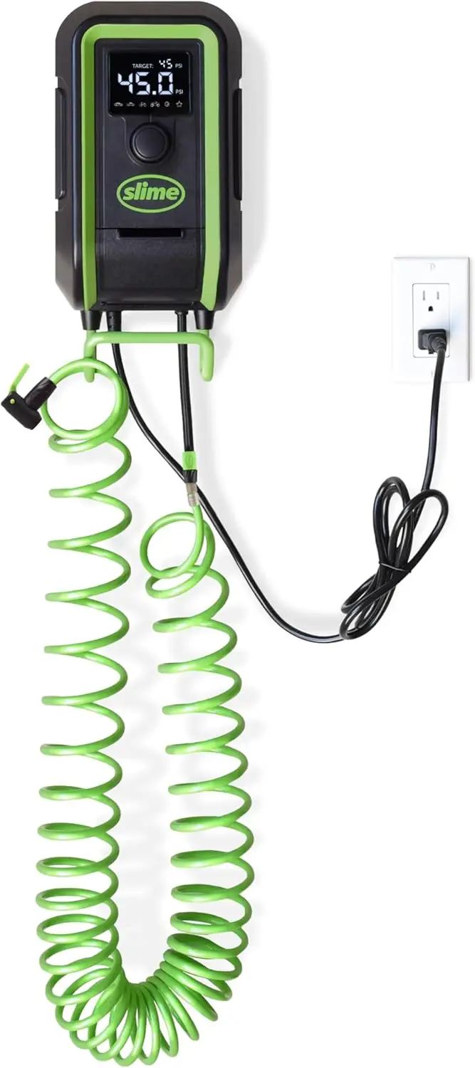 Quiet Wall-Mounted LED Light Tire Inflator Pump 0-99 PSI for Car and Vehicle Maintenance 120V