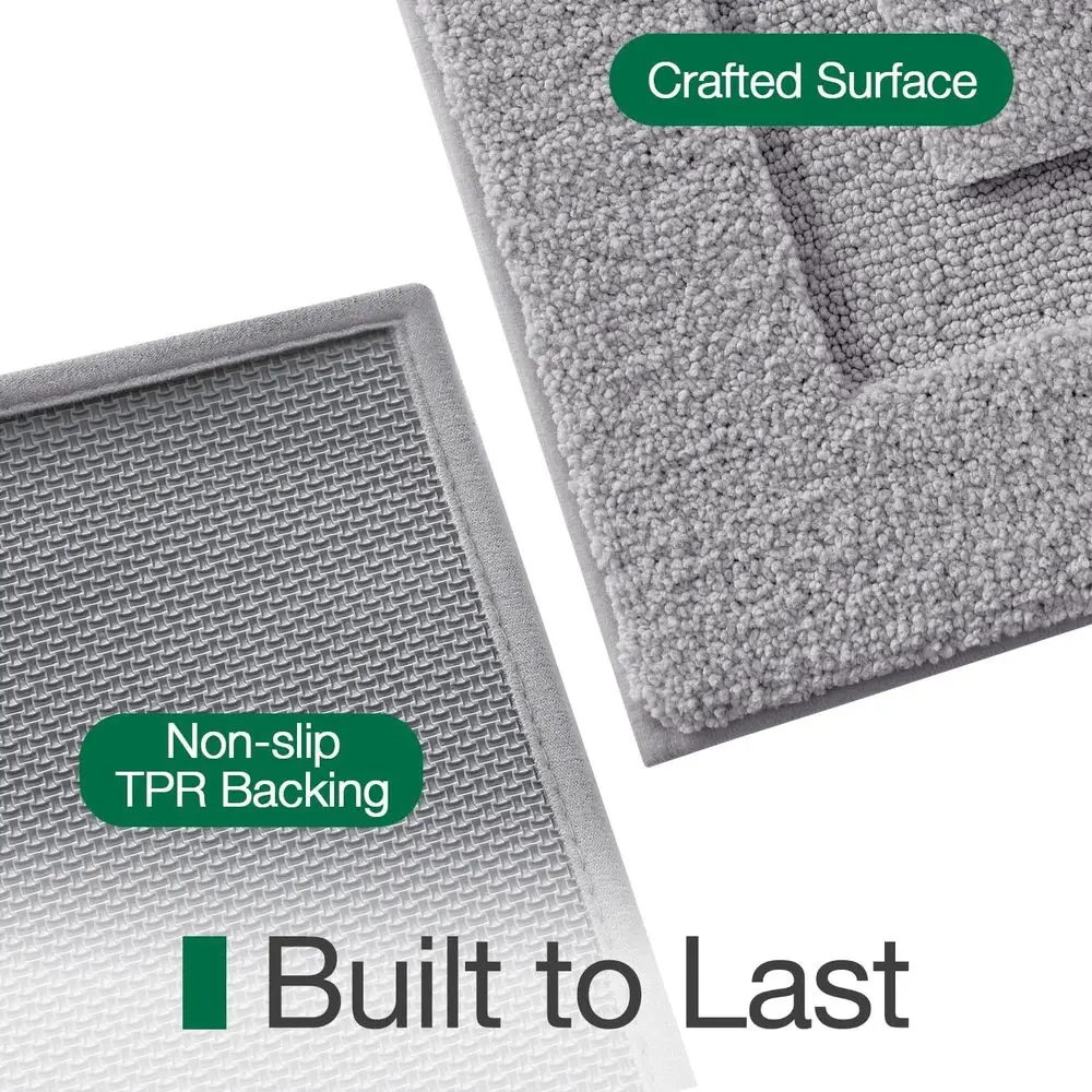 Large Plush Grey Bathroom Rugs - Non-Slip, Quick-Dry, Washable, 24x60