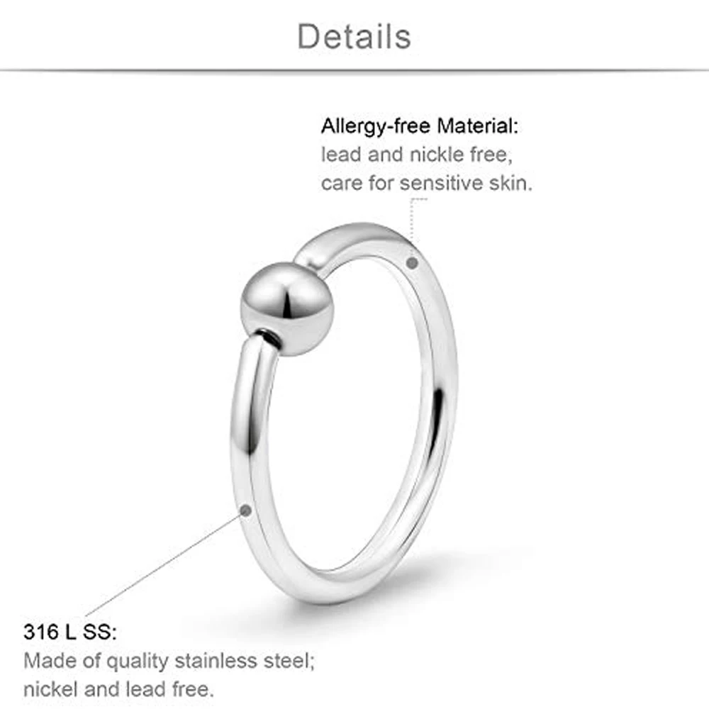 2PCS Surgical Steel Captive Bead Ring Ear Hoop Nose Ring Ear Tragus Cartilalge Piercing Nipple Ring Body Jewelry Earring 20g 16g