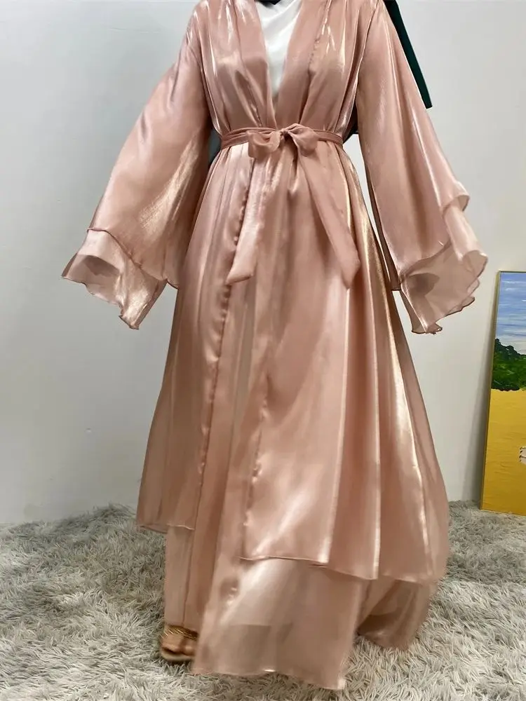 Satin Kimono Abaya Dubai Modest Muslim Islam Kebaya Robe Caftan Marocain Femme Musulmane African Dresses Abayas For Women Kaftan