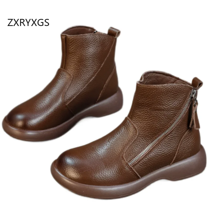 ZXRYXGS 2026 New Fashion Autumn Winter Boots Warm Comfortable Wool Snow Boots Flat Soft Sole Women Ankle Boots Cotton Shoes