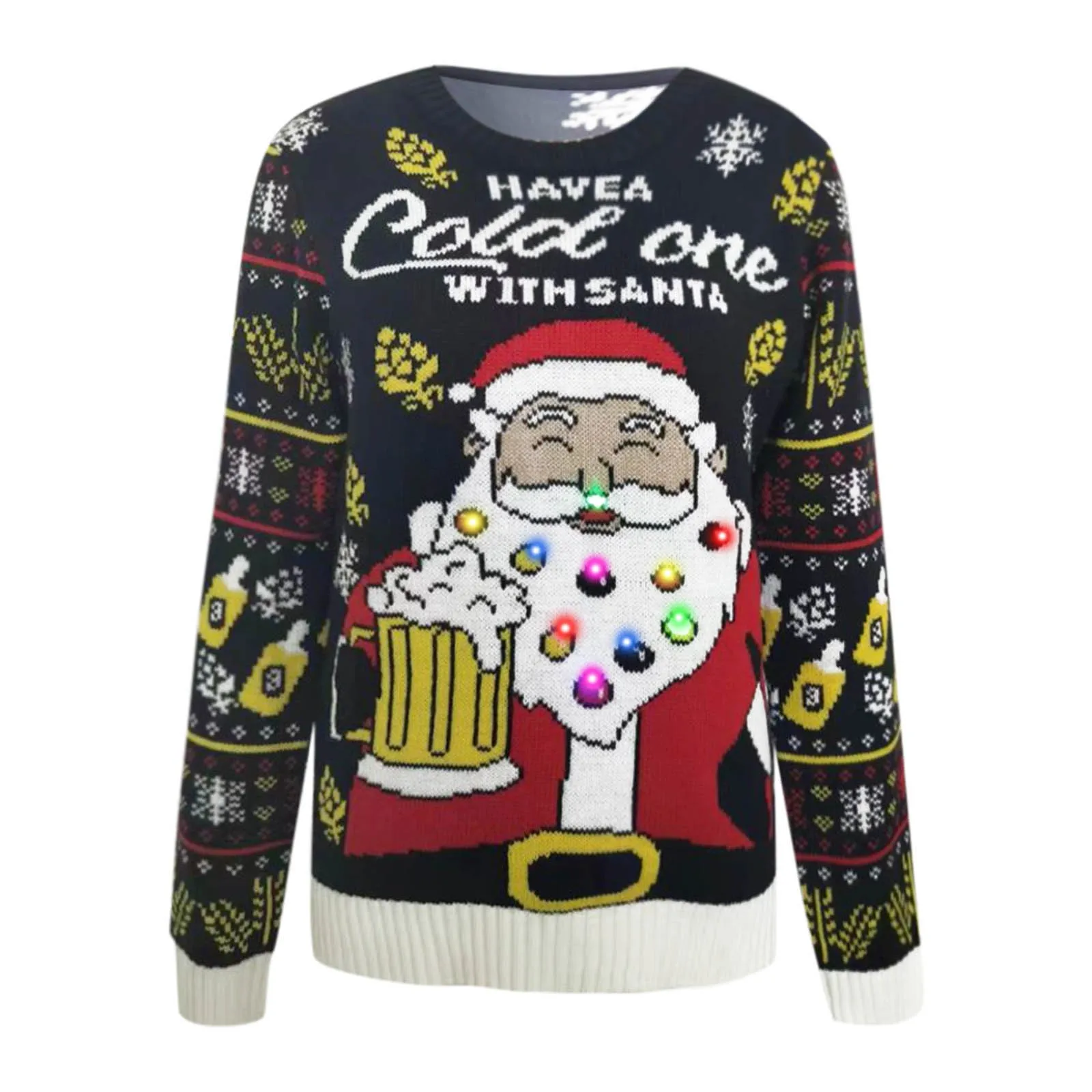 Autumn Winter European Christmas Sweater Casual Santa Jacquard Pullover Women Long Sleeved Loose Fit Led Lights Sweaters