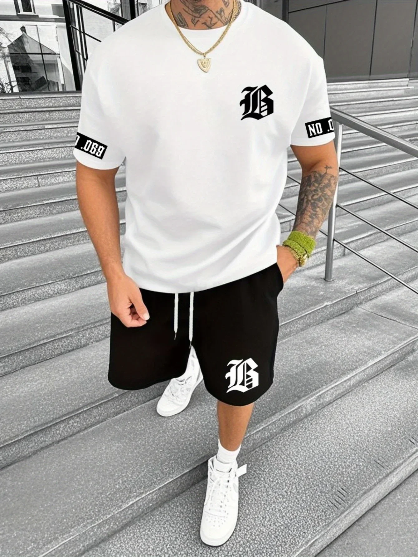 Hot Summer of 2025 3D Printed Minimalist Pattern Casual Fashion Outdoor Men's Short-sleeved Shirt and Shorts Set