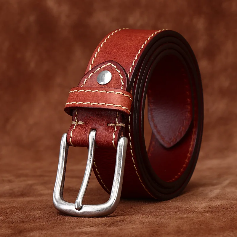 3.8CM Pure Cowhide High Quality Genuine Leather Belts for Men Strap Male Vintage Casual Stainless Steel Buckle Jeans Cowboy