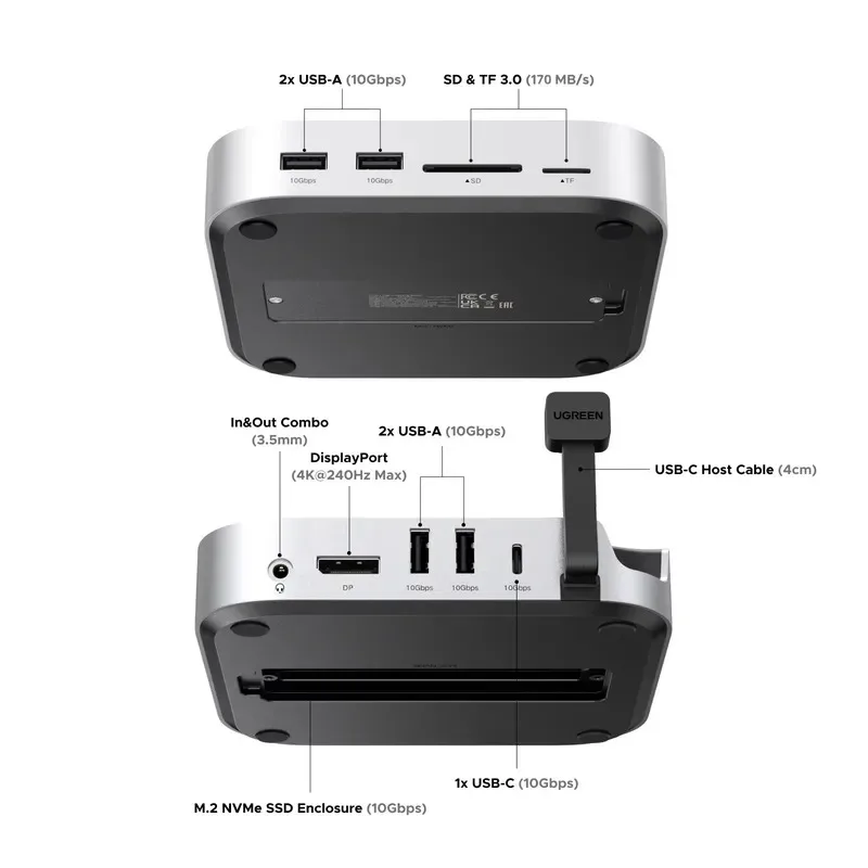 Hot Sale UGREEN Mini Docking Station USB HUB Type-C to DP 4K240Hz M.2 NVMe SSD Slot 10Gbps Splitter SD&TF 3.5MM for
