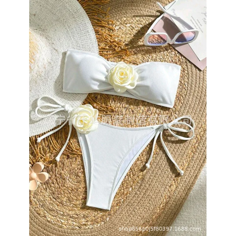 

3DThree-Dimensional Flower Swimsuit Women's Bikini Set Small Rib Fabric