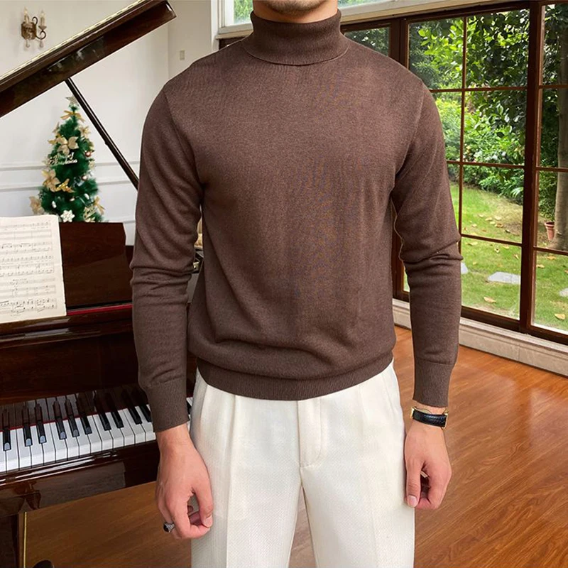 سترة رجالية متماسكة بأكمام طويلة للخريف والشتاء سترة كلاسيكية دافئة حرارية خفيفة الوزن من الزنجبيل الأصفر المشمش