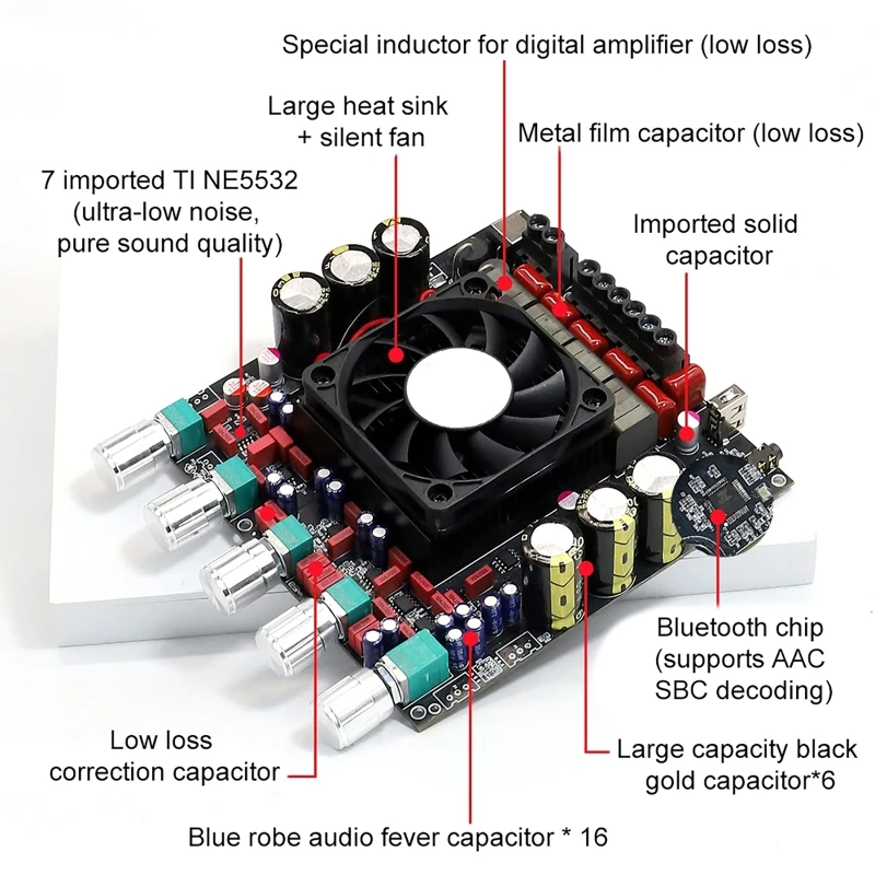 Portable High-Power Bluetooth Digital Sound Amplifier 2.1-Channel Audio Stereo Subwoofer Amplifier Board 300WX2+600W for Home