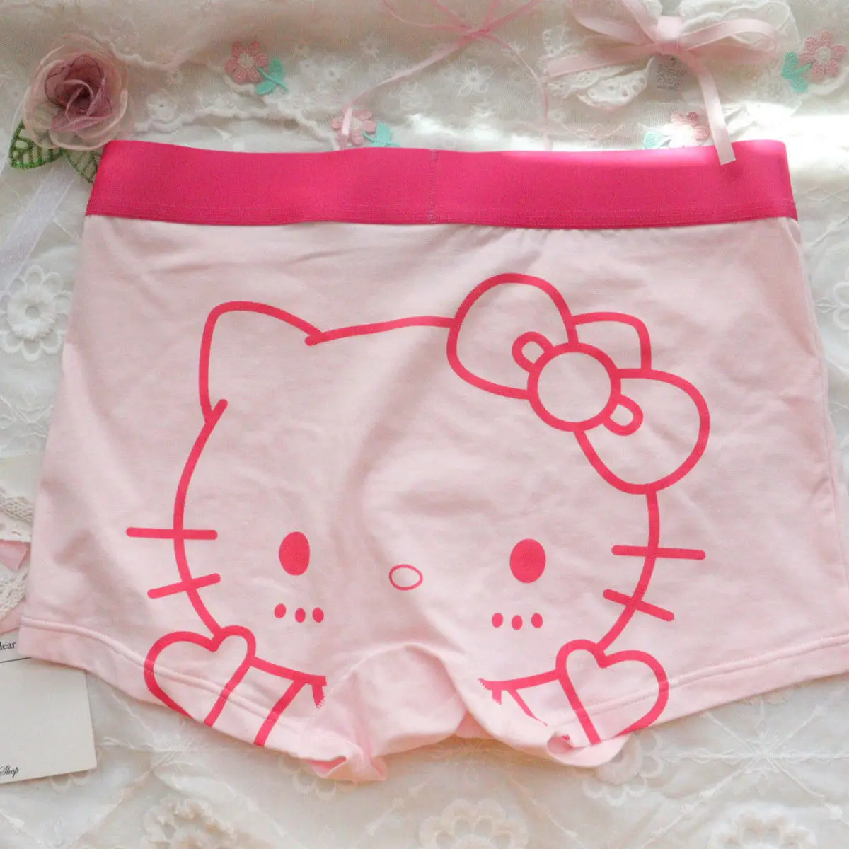 

New Cute Hello Kitty Printed Boyshort Panties For Men, Cotton Cute Pink Underwear Fashion Cartoon Men's Boxer Shorts