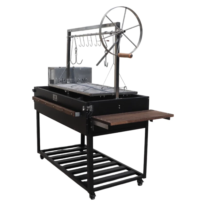 Heavy Duty Freestanding Charcoal Argentine Brasero Grill Outdoor Parrilla with Spit Roaster