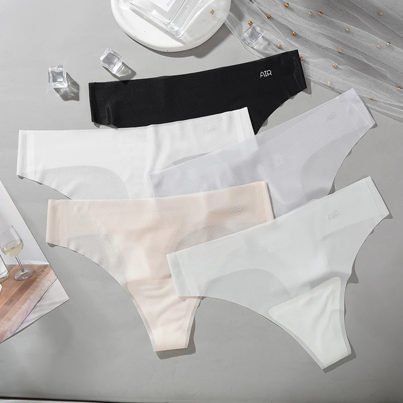 3Pcs Transparent Thong Panties Women Ultra-thin Sense Sexy Female Seamless Low-rise Solid Color T-pants Quick Drying Underwear