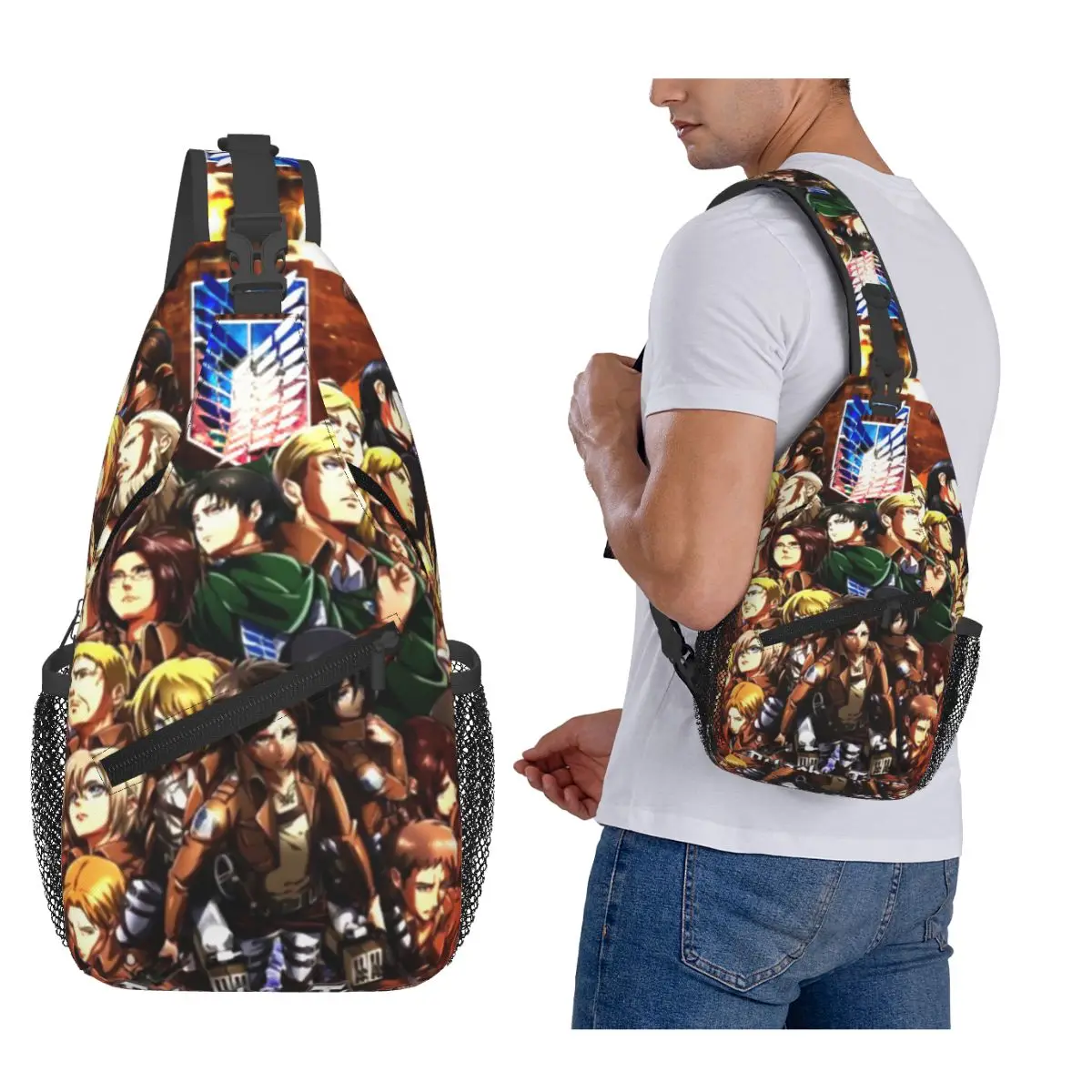 Attack On Titan Chest Bag Men Sling Crossbody Backpack Chest Bag Traveling Hiking Daypack Shoulder Bag