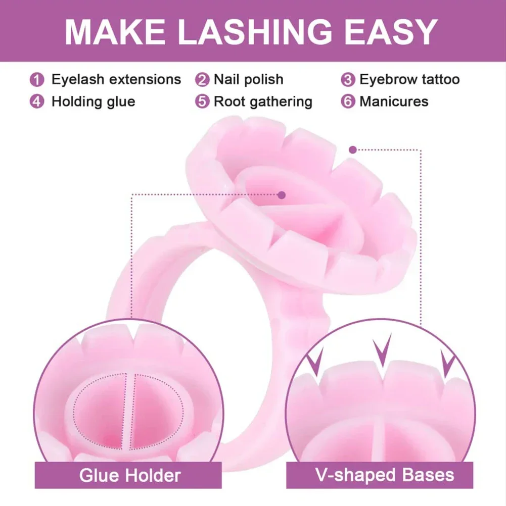 100 Stücke Volumen Kleber Ring Tasse für Wimpernverlängerungen Fan Tattoo Pigment Halter Blossom Tassen Kleber Halter Container – Detail 4