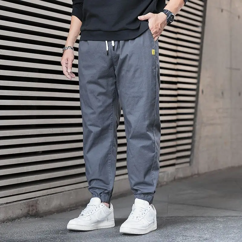 

Men 2023 Spring Autumn Fashion Drawstring Loose Cotton Pants Male Pockets Casual Trousers Men's Solid Color Harem Pants D189