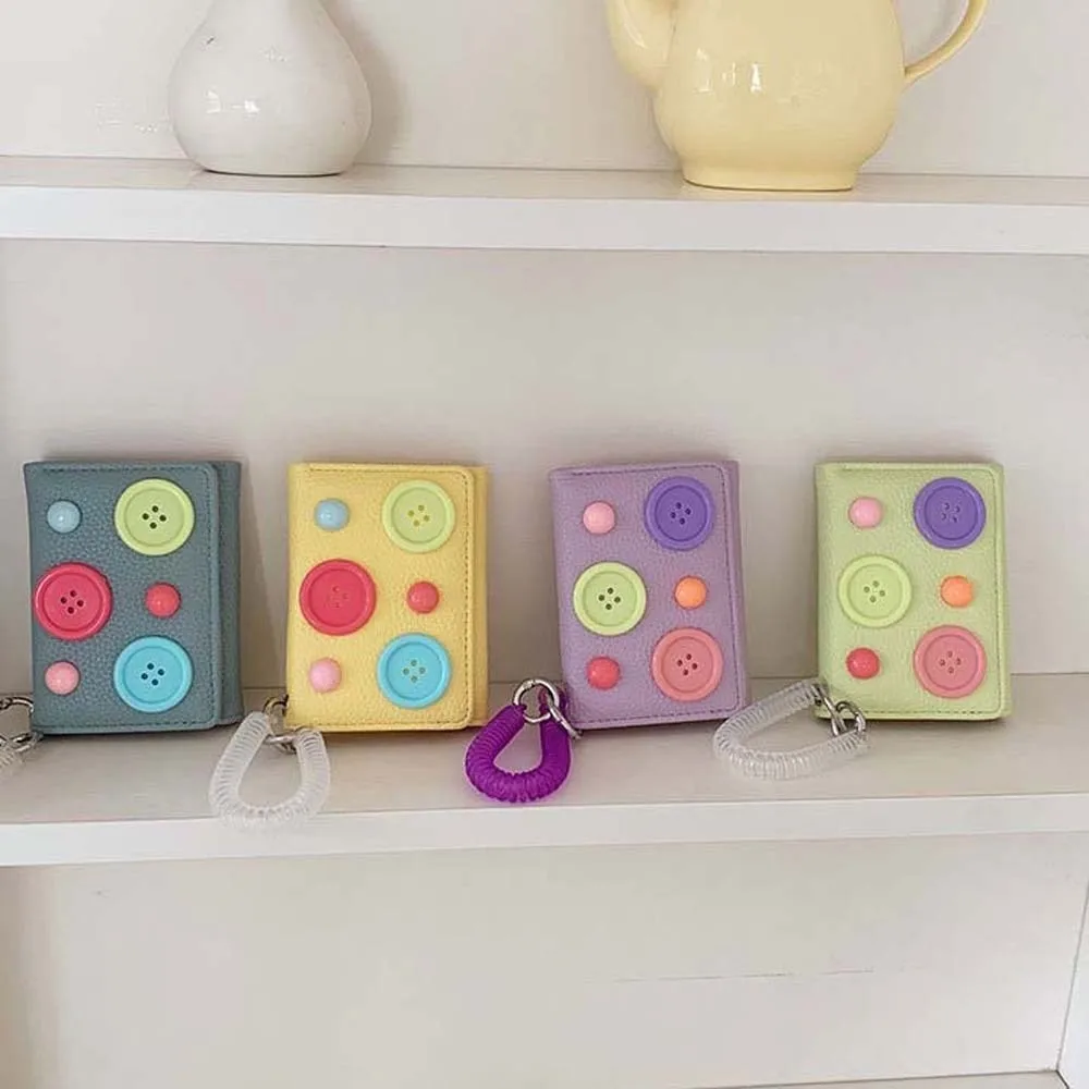 Large Capacity Dopamine Color Wallet Macaron Shade Anti Lost Button Mini Purse Lightweight Snap Closure Tri-fold Card Holder