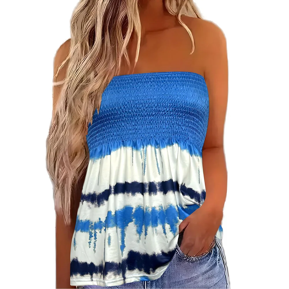 Sexy Tube Top Summer Women Holiday Beach Smocked Vest Bandeau Tank Ladies Corset Casual Off-Shoulder Sleeveless Strapless Tops