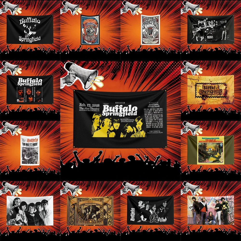 Buffalo Springfield Inspired Rock Music Flag  Polyester Banner For Bedroom Wall Decor Music Fans Gift