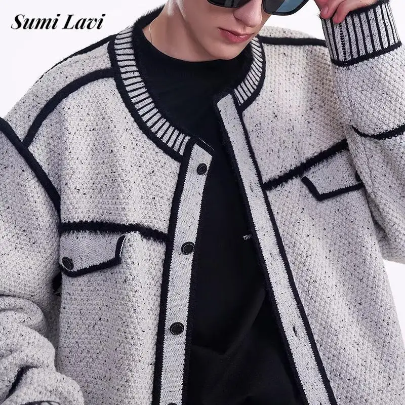 Autumn Winter Fashionable Men's Sweatercoats Vintage Buttoned Striped Crochet Sweater Cardigans Men Trendy Knitting Jacket Coats