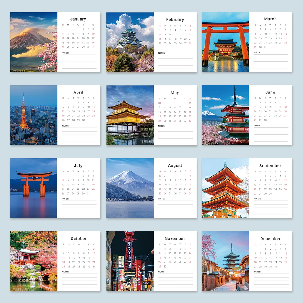 

1 шт. календарь на 2026 год, настольный календарь с живописным пейзажем, настольный планировщик, 12 красивых дизайнов, идеальный подарок на день рождения