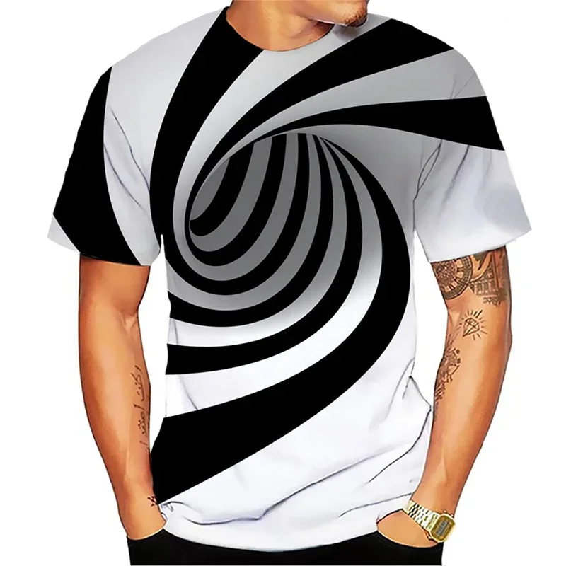 Funny Illusion Graphic T Shirt for Men 3D Printed Art Optical T-shirt Y2k Clothes Tops Harajuku Fashion Street Tee Tops