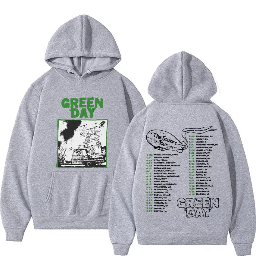 Rare Punk Band Green Day Tour Graphic Hooded Rock Concert Apparel Vintage Sweatshirt Men Women Harajuku Fashion Oversized Hoodie