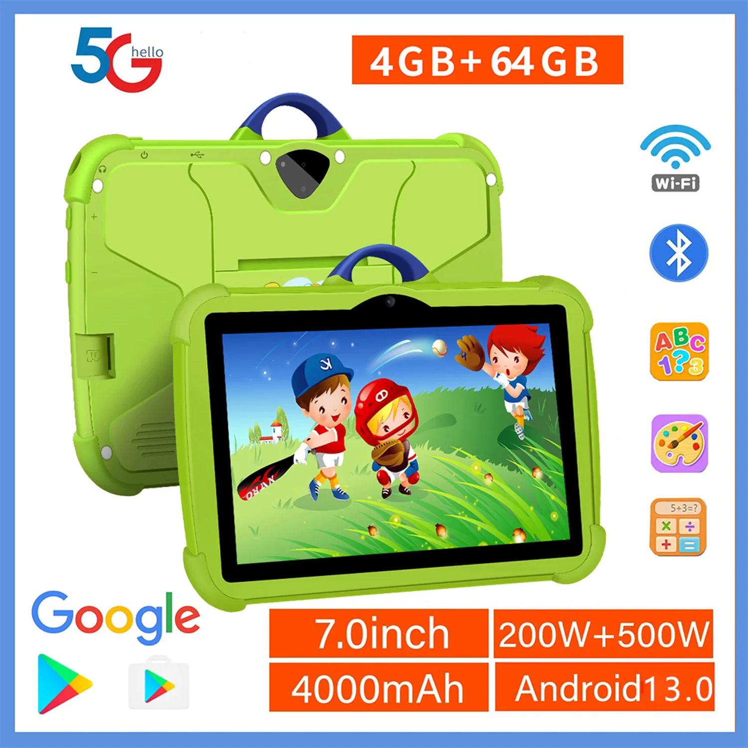 7 Inch 5G WiFi Tablet Pc Octa Core Google Version Study Education Kids Tablets 4GB RAM 64GB ROM Dual BOW Cameras Children's Gift