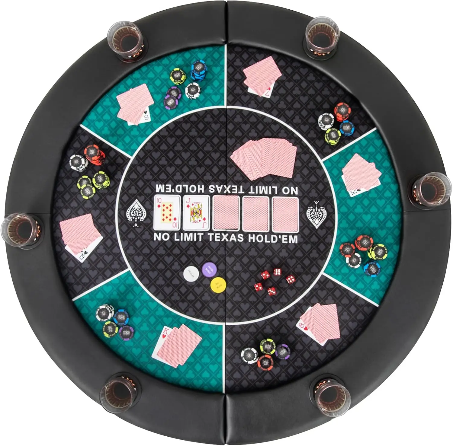 

48" Foldable Poker Table Top, 6 Player Round Blackjack Mat with Cup Holders & Carrying Bag for Texas Holdem