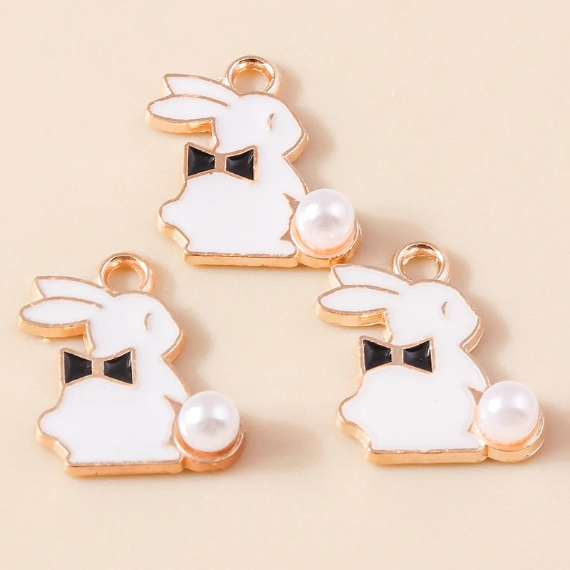 10pcs Enamel Mini Rabbit Charms for DIY Jewelry Making
