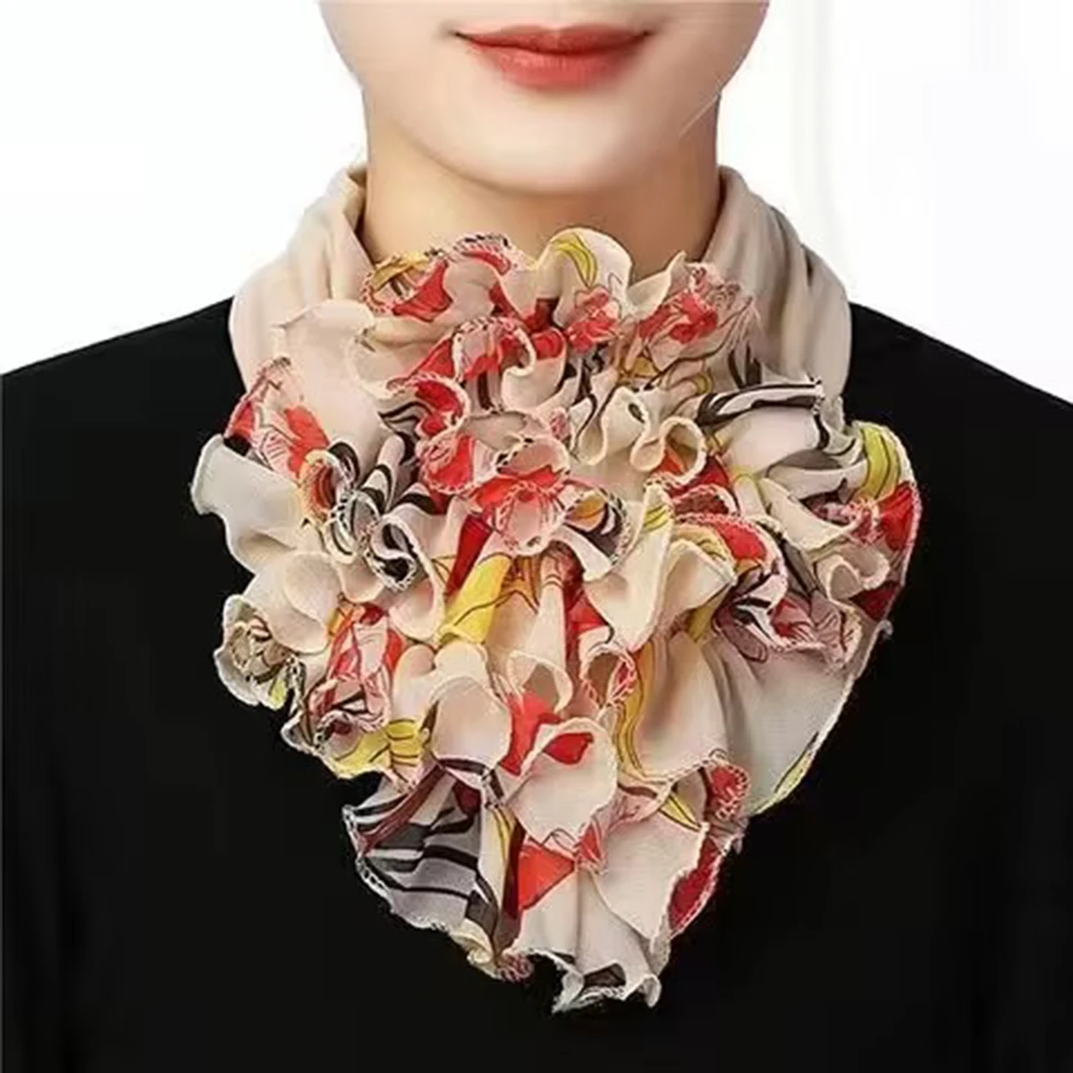 2024 Versatile Women\'s Scarf Fashion Flower Neck Scarf Luxury Flower Print Contrast Wood Ear Edge Scarf