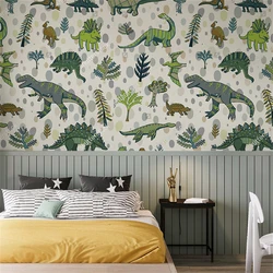 Papel tapiz personalizado de dibujos animados de dinosaurio pequeño para habitación de niños, niño y niña, mural de fotos simple, pegatinas de decoración del hogar