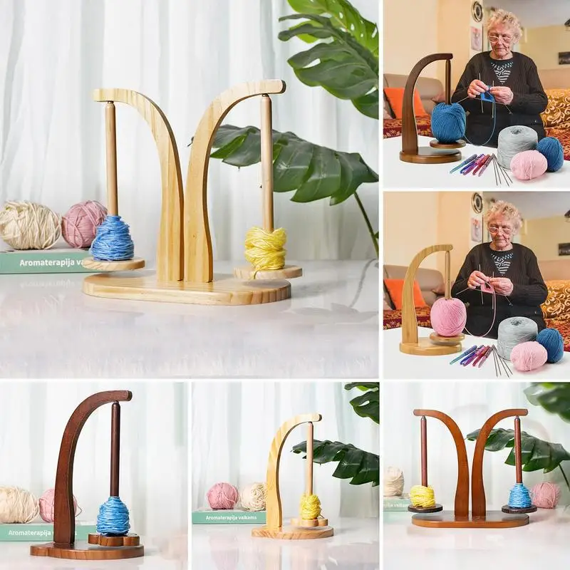 Wooden Yarn Holder Spinning Knitting Tools Crochet Yarn Holder Rotating Magnetic Thread Spool Wool Ball Winder Rotation Spinner