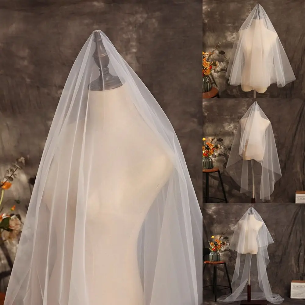 New Single Layer Bridal Veil Long Simple Elegant Wedding Veil White Women's Tulle