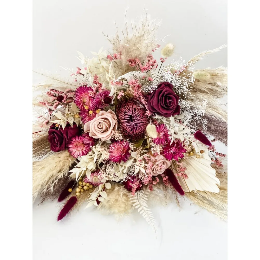 Dried Flower,Dusty Rose,Blush and Burgundy Pampas Grass Bouquet,Bride and Bridesmaids,Wedding Flowers