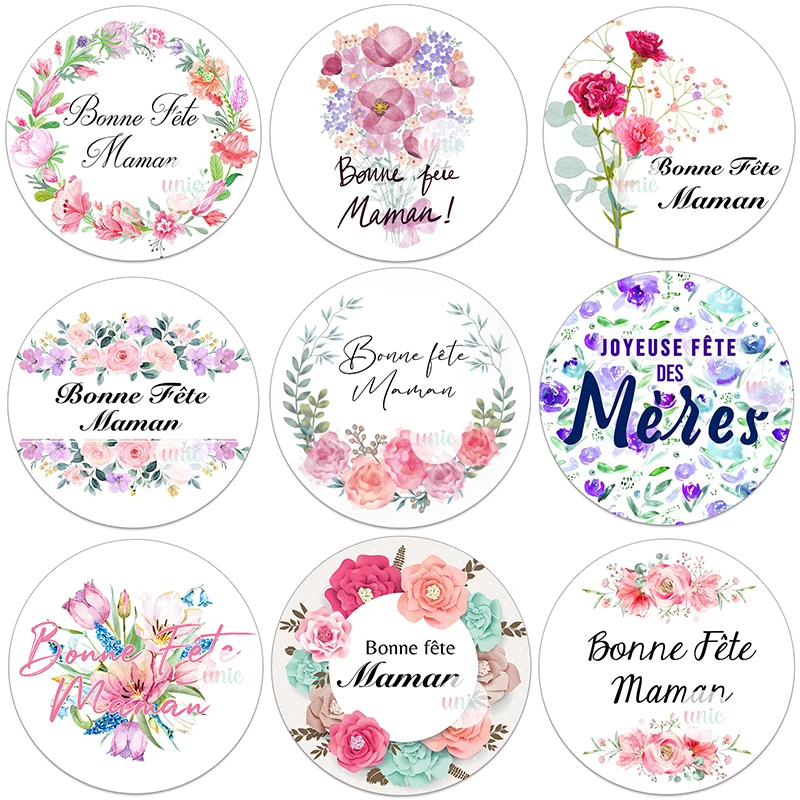 French Bonne Fête Maman  Happy Mother's Day Decor Stickers Labels Joyeuse Fête Des Mères Floral Self-adhesive Paper Labels