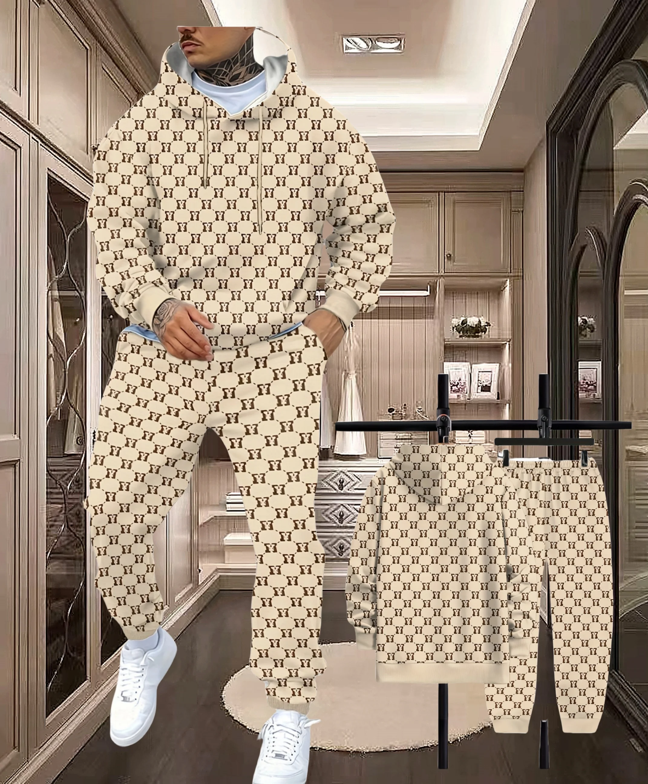 

Лидер продаж зимы и осени 2025 года, новые спортивные штаны с 3D принтом и комплект с капюшоном, спортивная одежда, комплект мужской одежды, уличная спортивная одежда