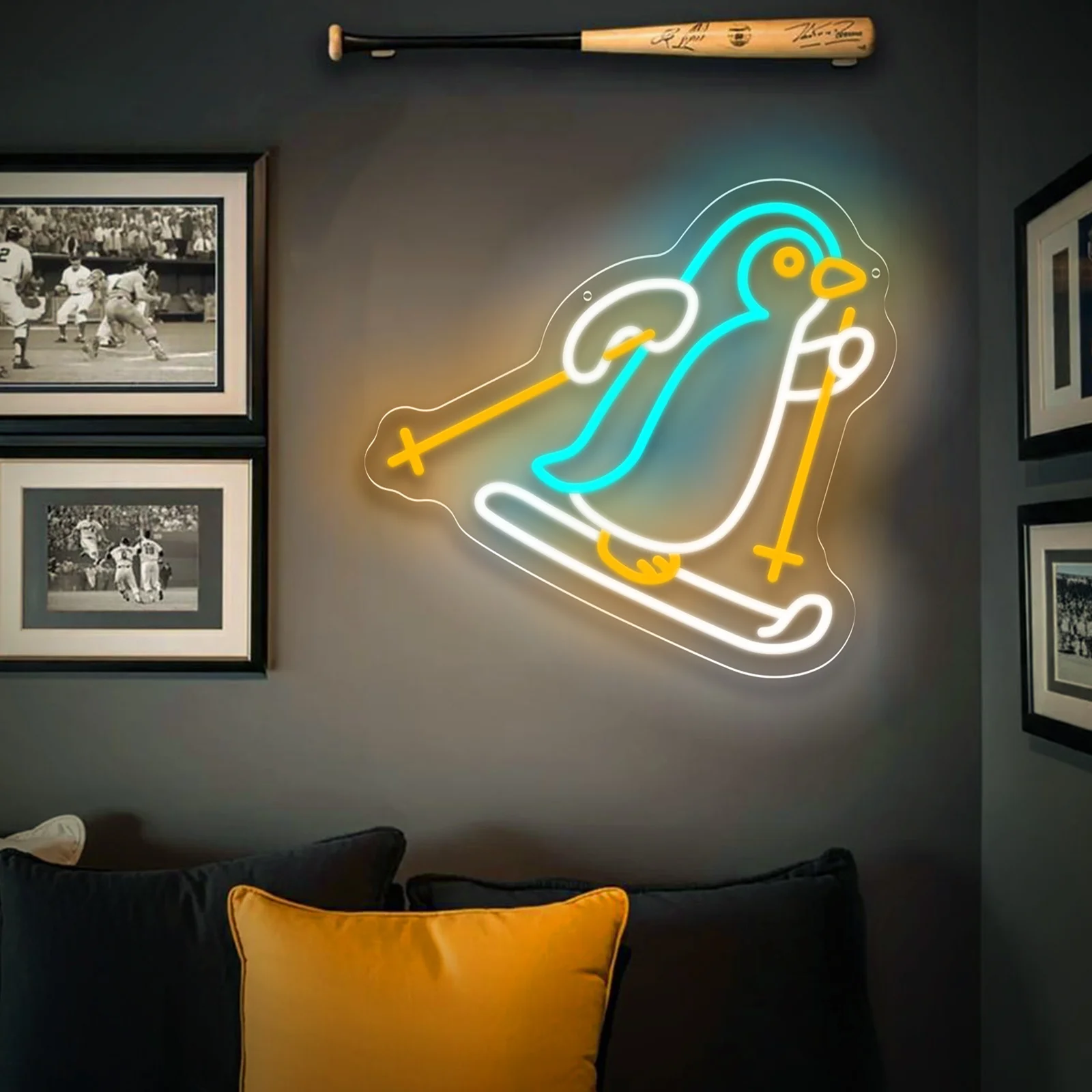 تزلج البطريق النيون لطيف التزلج LED USB ضوء النيون لغرفة النوم منتجع التزلج ملاهي الكلب مقهى الحيوانات الأليفة متجر ديكور الحفلات هدية