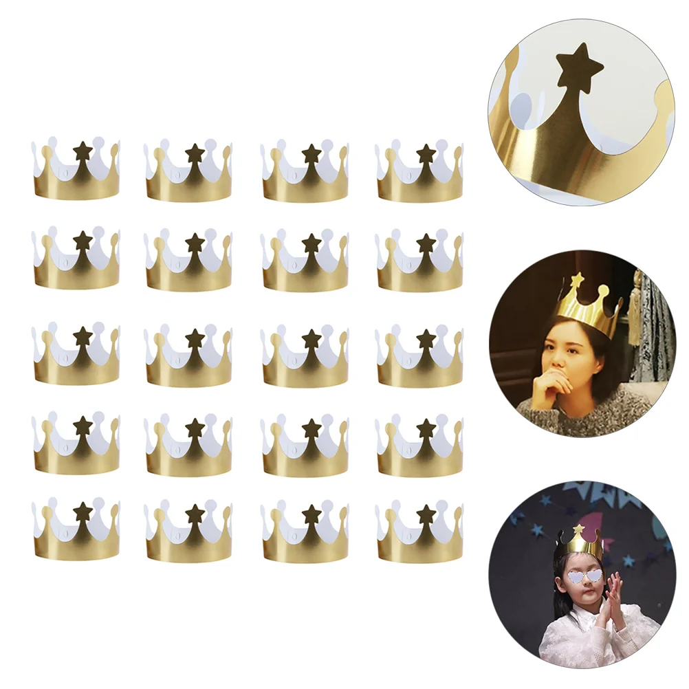 

20 Pcs Crown Cake Birthday Party Hat Child Baby Gold Decor Kids King Paper Rhinestone Headpiece Accessories
