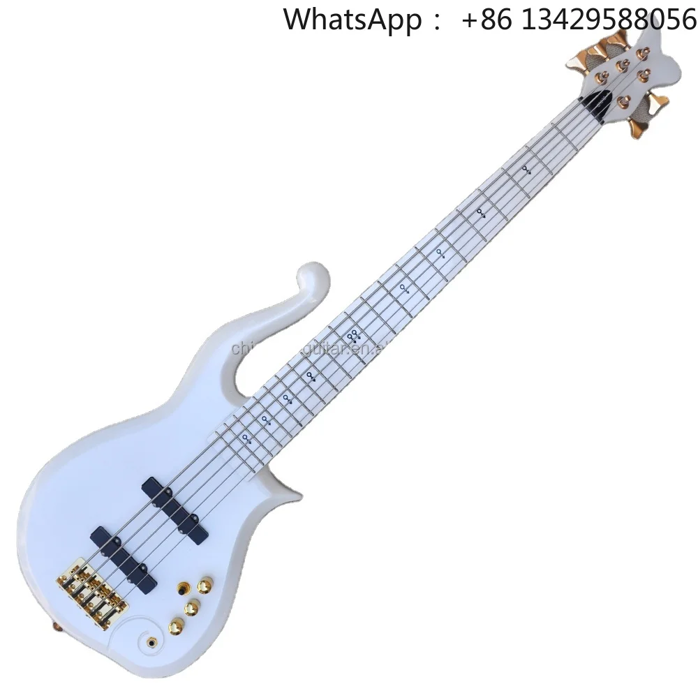 Flyoung Metal White 5 Strings Electric Bass Guitar Hot Selling Instrument Factory Price Bass