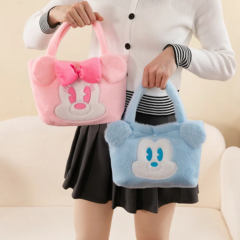 1pc Disney Mickey/Minnie Handbag, High-Value Large Capacity Plush Shoulder Bag, Cute Cartoon Commuting Bag