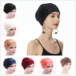 Multicolor Muslim Fashion Women Hijab Turban Beanie Hat with Flower Chemo Headwear Elastic Head Wrap Cap