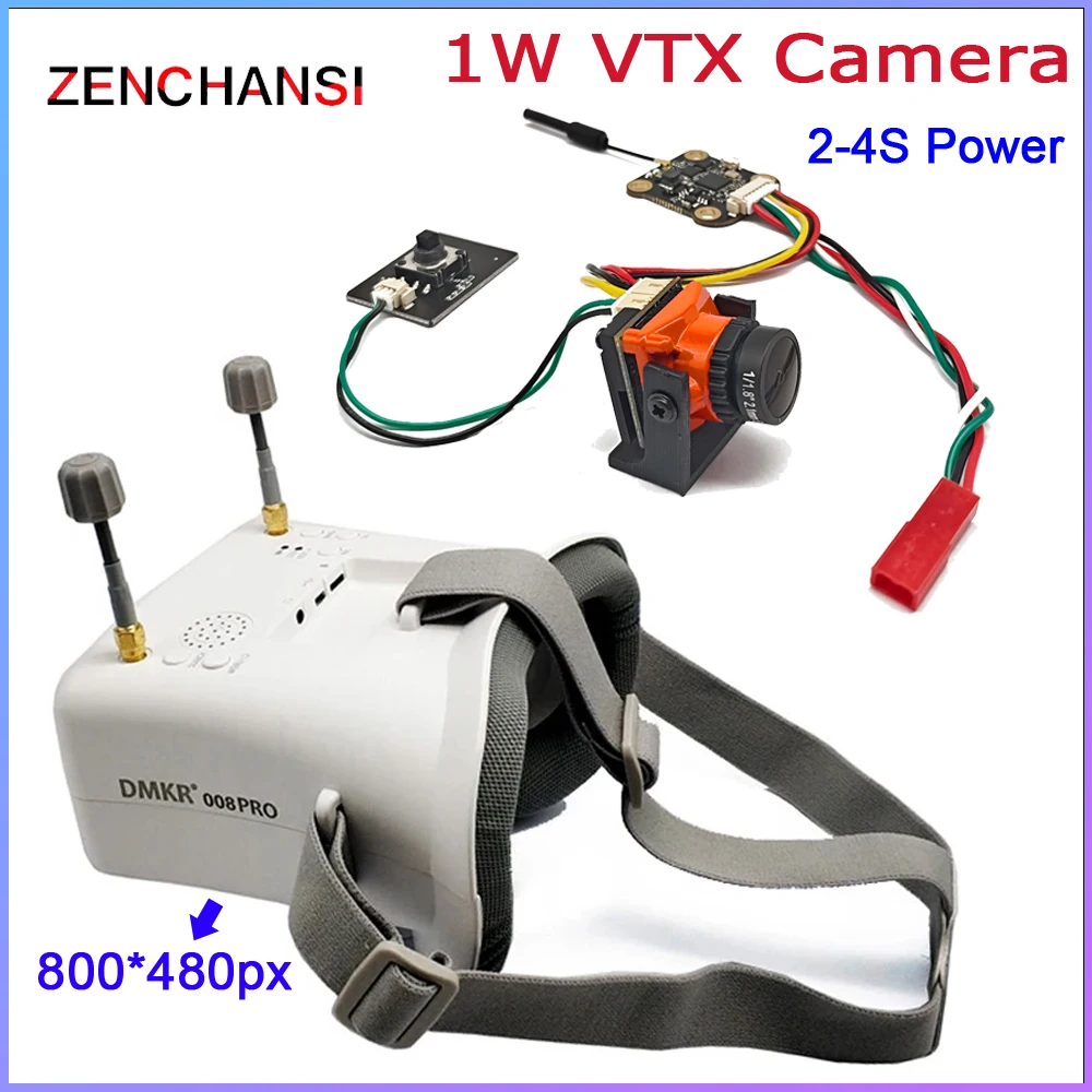 5.8G FPV Goggles 4.3 inch TFT LCD 800*480 Display with DVR and 5.8G Long Range Transmitter 1000mW adjustable and 1500TVL Camera