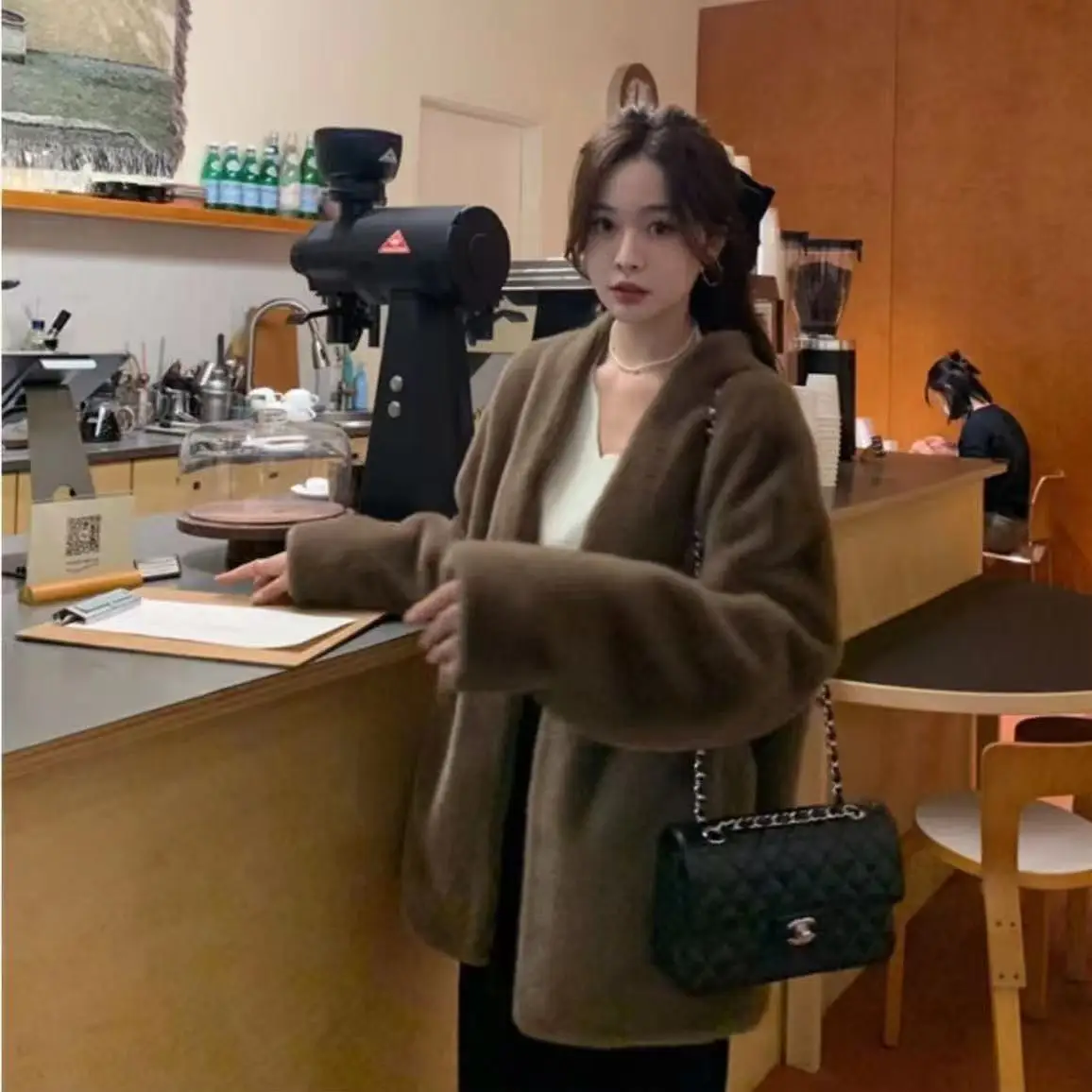 2026 Women's Winter New Women's Fur Mink Coat Long Extended Fur Jacket Women's Mom Clothing Faux Fur Outcoat Coffee