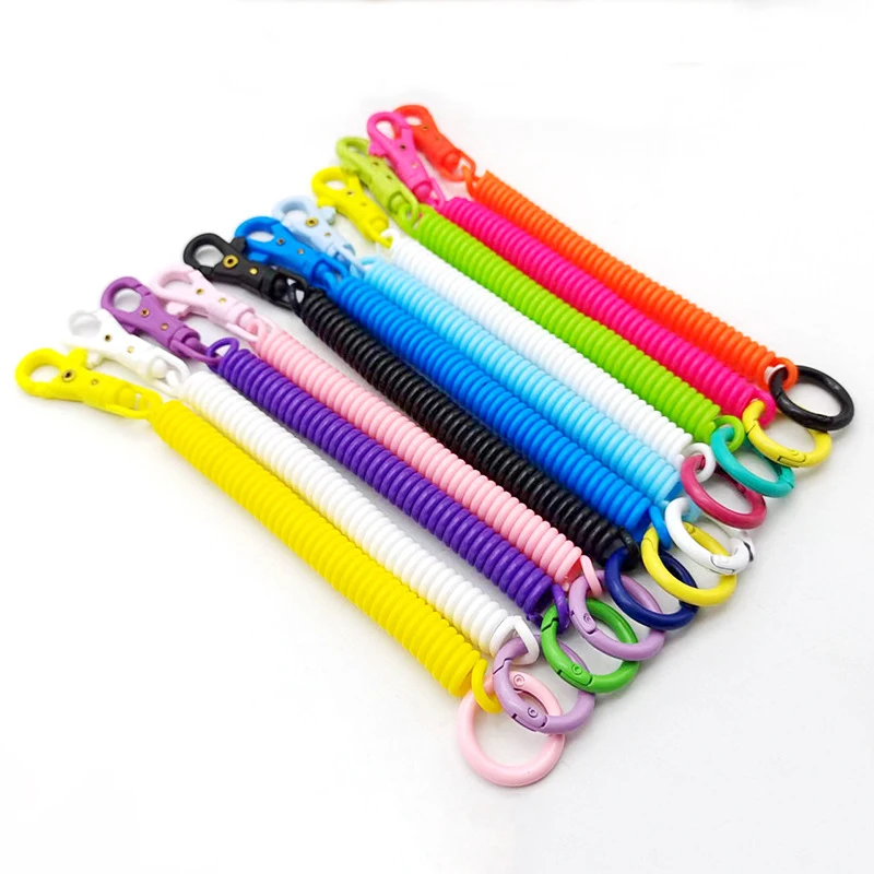 Coil Springs Keychain Stretchy Spiral Spring Coil Retractable Coil Springs Keychain With Metal Clasp Key Chain Holder Lanyard